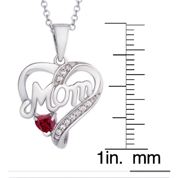 NWT MACY’S RHODOLITE GARNET & WHITE SAPPHIRE HEART MOM STERLING SILVER NECKLACE - Picture 9 of 12